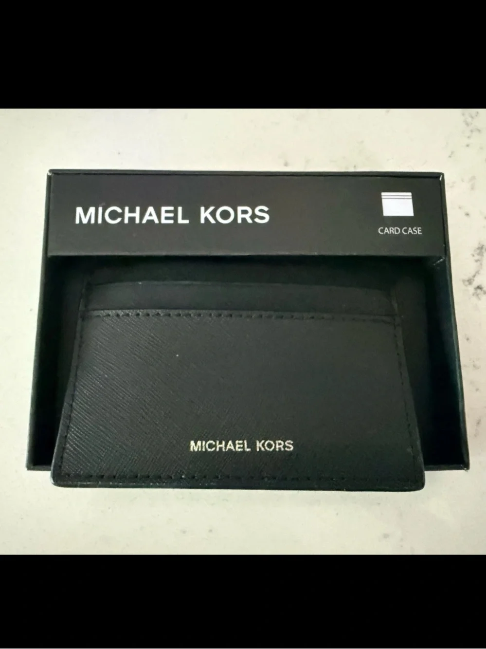 NIB Michael Kors Black Saffiano Leather Credit Card Holder Small Slim Card Case